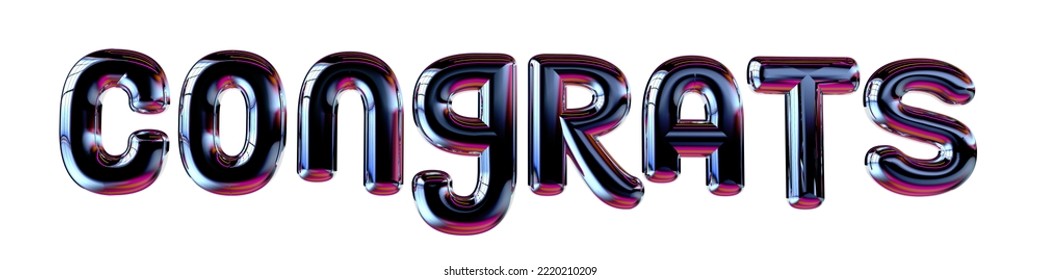 Isolated Word Congrats In Metallic Balloon Shape On White Background, 3D Illustration.