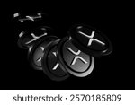  Isolated Xrp cryptocurrency on dark background with moving effect. Dynamic illustration suitable for designing cryptocurrency concepts. High quality 3D rendering.