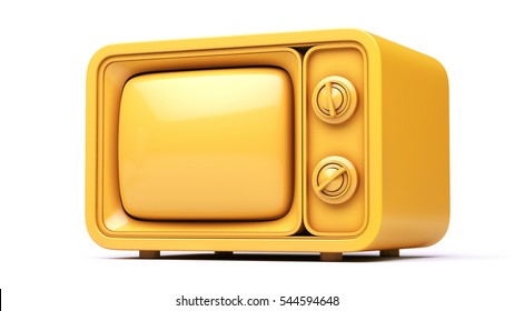 Isolated Yellow Old Tv. 3D Illustration