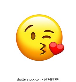 The isolated yellow smiley face with kissing mouth icon