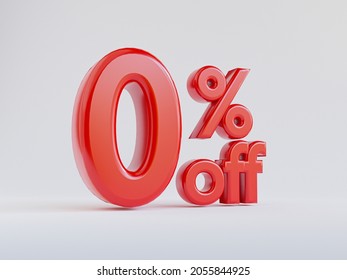 Isolated of zero percentage or 0 percent off for special offer of shopping department store and discount concept by 3d render.
