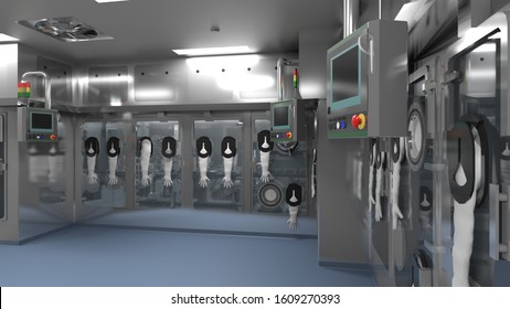 Isolator - Filling Line On Pharmaceutical Manufacturing, 3d Rendered Illustration