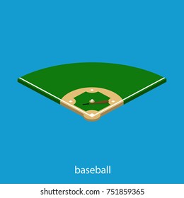 Isometric 3D Illustration Baseball Field With A Bat