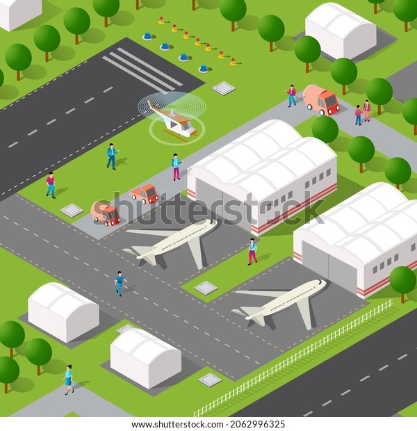 Isometric 3D illustration of the city quarter\
with streets, people, cars. Stock illustration for the design and\
gaming\
industry.