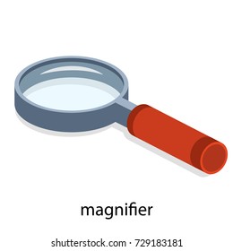 Isometric 3D Illustration Of Magnifying Glass. Magnifier To Increase The Image. Approximation Of The Picture. Studying The Map.