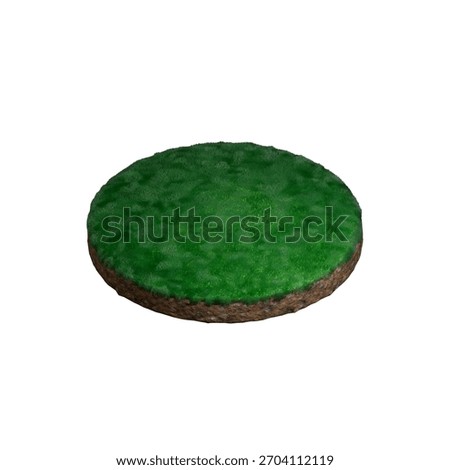 Isometric 3D render of a stylized circular patch of grass and soil shaped like a podium, for decorative or conceptual scenes