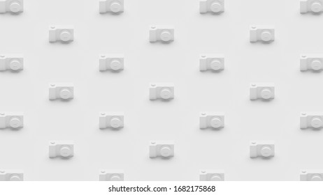 Isometric 3D rendering Digital Camera pattern grayscale monochrome, Beginner photography concept poster and social banner horizontal design illustration isolated on grey background