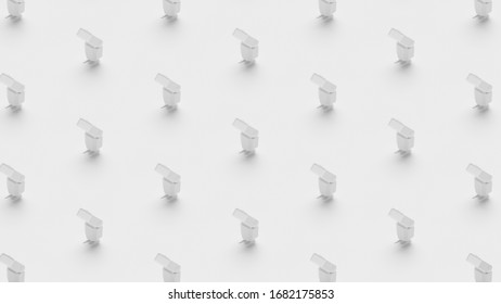 Isometric 3D rendering Flash camera pattern grayscale monochrome, Beginner photography concept poster and social banner horizontal design illustration isolated on grey background
