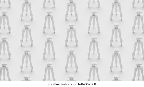 Isometric 3D rendering Tripod camera pattern grayscale monochrome, Beginner photography concept poster and social banner horizontal design illustration isolated on grey background