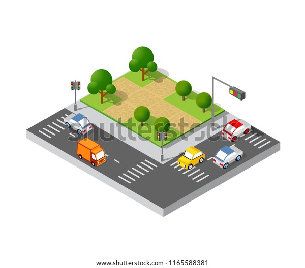 Isometric 3d trees forest park nature elements for\
landscape design. illustration isolated. Icons for city maps, games\
and your town