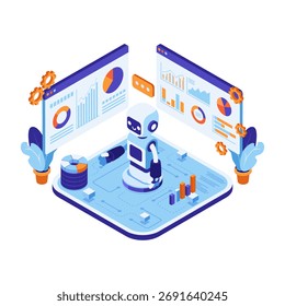 Isometric Ai Artificial Intelligence Ecosystem for Big Data Analysis. AI Artificial Intelligence Big Data Analysis Concept