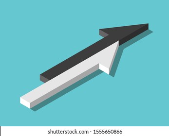 Isometric Arrow Made From Two White, Black Uncoordinated Halves. Discord, Confusion, Mistiming, Lag, Inner Competition Concept. Flat Design. 3d Illustration. Raster Copy