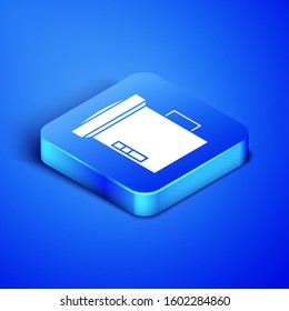 Isometric Big Flashlight For Diver Icon Isolated On Blue Background. Diving Underwater Equipment. Blue Square Button. 