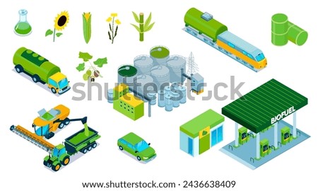 Isometric biofuel energy elements collection with transports and