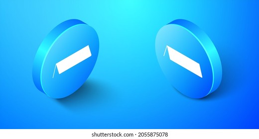 Isometric Blank Paper Table Card Icon Isolated On Blue Background. Tent Card Icon. Blue Circle Button..