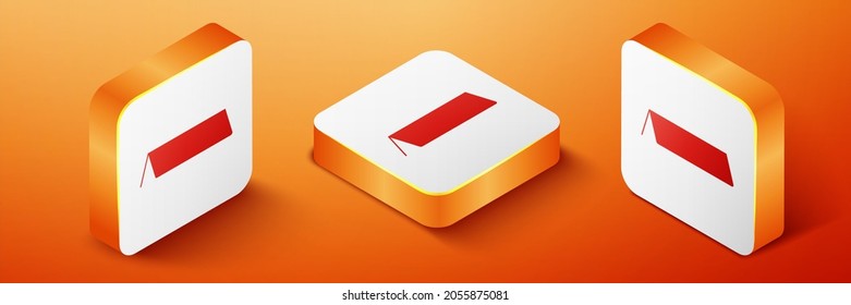 Isometric Blank Paper Table Card Icon Isolated On Orange Background. Tent Card Icon. Orange Square Button. .