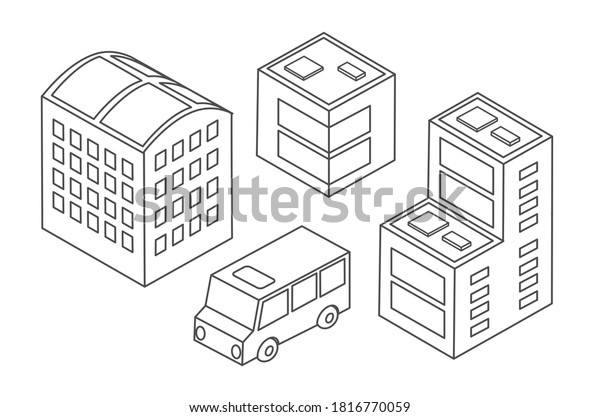Isometric bus urban infrastructure cars and\
buses 3D\
illustration