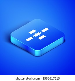 Isometric Business Hierarchy Organogram Chart Infographics Icon Isolated On Blue Background. Corporate Organizational Structure Graphic Elements. Blue Square Button. 