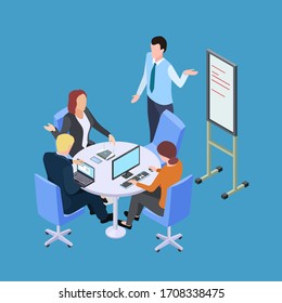 Isometric business meeting or conference with info desk illustration - Powered by Shutterstock