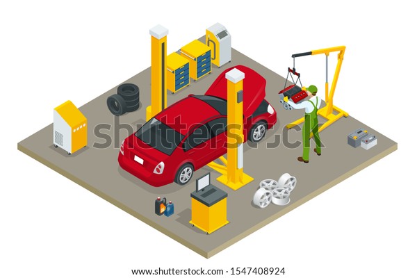 Isometric Car Maintenance Vehicles
Diagnostics and Repair Service. Car service Car
Engine.