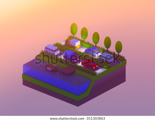  isometric city buildings, landscape, Road and
river, isometric city
background