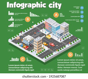 Isometric City Map Industry Infographic Set, 3D Illustration