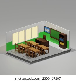 Isometric classroom 3d Render with a gray background