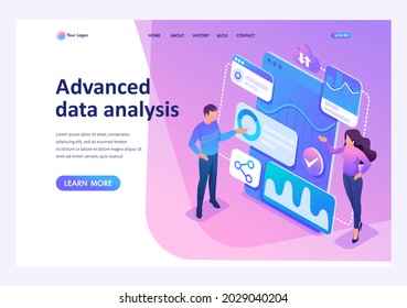 Isometric Concept Young Entrepreneurs Review Reports And Analyze Data