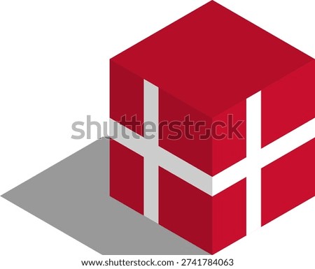 Isometric cube with the flag of Denmark in 3D stylized illustration