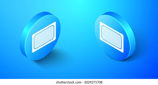 Isometric Doormat Icon Isolated On Blue Background. Welcome Mat Sign. Blue Circle Button. .