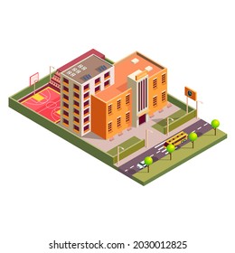 Isometric Drawing Of The City. Houses, Roads, Cars.