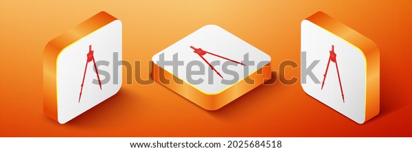Isometric Drawing compass\
icon isolated on orange background. Compasses sign. Drawing and\
educational tools. Geometric instrument. Education sign. Orange\
square button.\
.