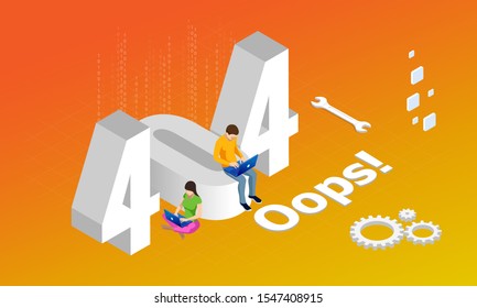Isometric error 404 page layout  design. The page you requested could not be found. Website 404 page creative concept. Website under construction page.