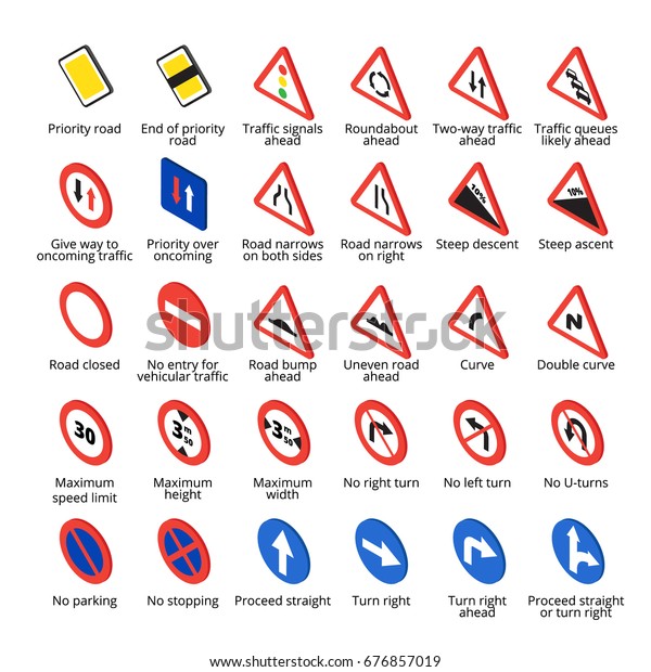 Isometric European Traffic Signs Set Road Stock Illustration 676857019