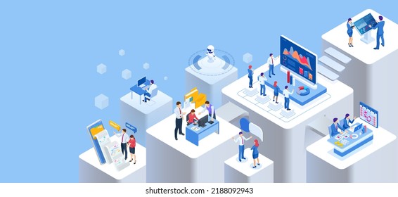 Isometric Expert team for Data Analysis, Business Statistic, Management, Consulting, Marketing. Communication and contemporary marketing. Corporate people working together - Powered by Shutterstock