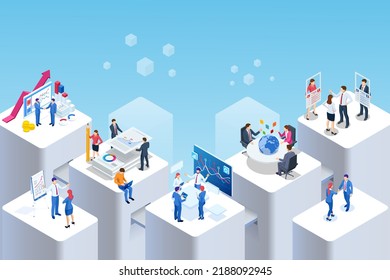 Isometric Expert team for Data Analysis, Business Statistic, Management, Consulting, Marketing. Communication and contemporary marketing. Corporate people working together - Powered by Shutterstock