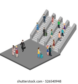 Isometric Flat 3D Concept Composition Depicting Subway Entrance Underground Stairs Escalator