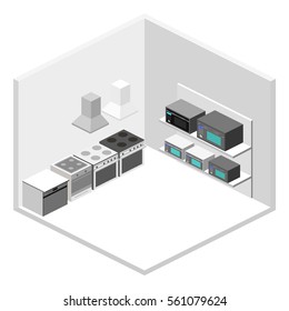 Isometric Flat 3D Isolated Concept Cutaway Interior Household Equipment Store