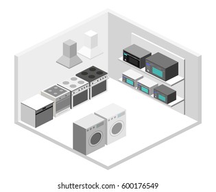 Isometric Flat 3D Isolated Concept Cutaway Interior Household Equipment Store