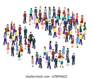 Isometric Flat 3D Isolated Concept Infographic Chart Consisting Of A Crowd Of People