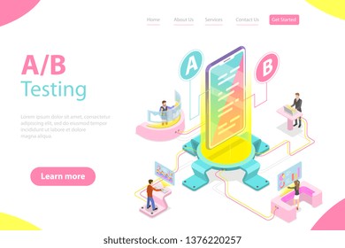Isometric flat concept of AB testing, split test, A-B comparison, web development.