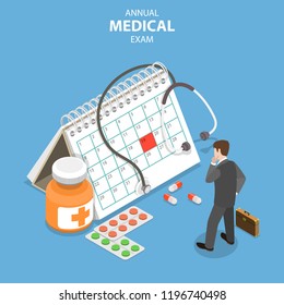 Isometric Flat Concept Of Annual Medical Exam, Health Checkup, Medical Services.