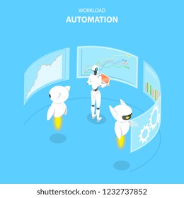 Isometric Flat Concept Of Workload Automation, Job Scheduling, Ai, Big Data, Financial Analysis.