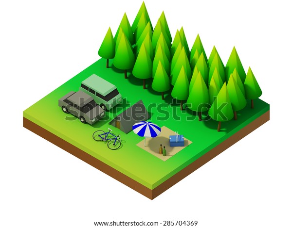 Isometric forest\
camping