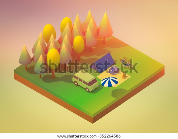 Isometric forest camping, abstract background,\
Isometric\
background