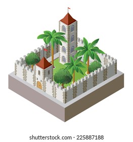  Isometric Fortress Surrounded By A Wall With A Garden