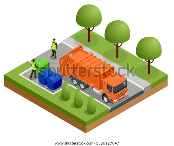 Isometric Garbage Truck Recycle Truck City Stock Illustration ...