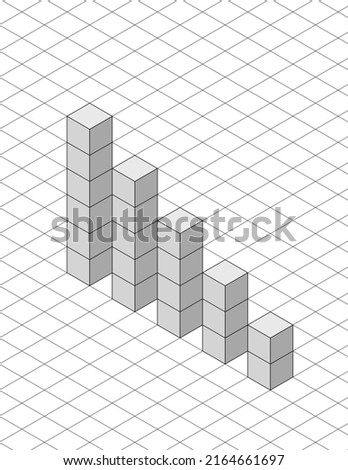 isometric grid with three dimensional cubes arranged decreasing columns. 3d illustration. you can print it on standard 8.5x11 inch paper 