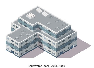 Isometric High Rise Building. City Or Town Map Construction Element. Icon Representing Multi Story Building. Houses, Homes Or Offices