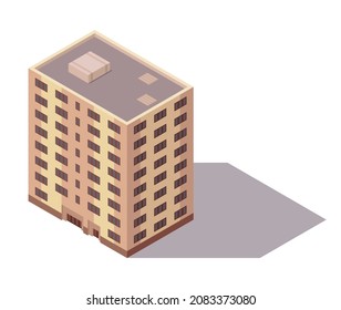 Isometric High Rise Building. City Or Town Map Construction Element. Icon Representing Multi Story Building. Houses, Homes Or Offices